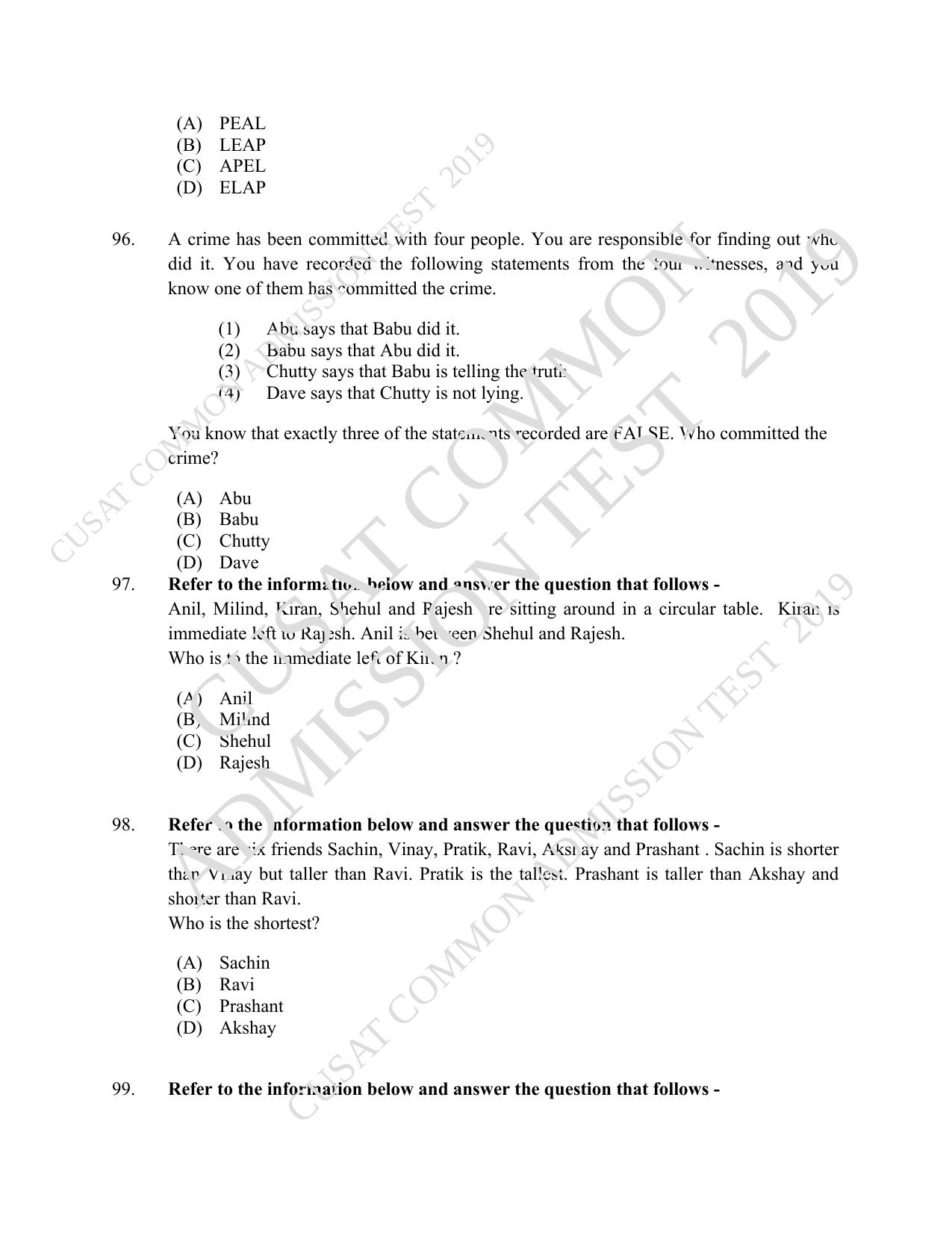 CUSAT CAT 2019 MVoc Mobile Question Paper With Answer Key - Page 27