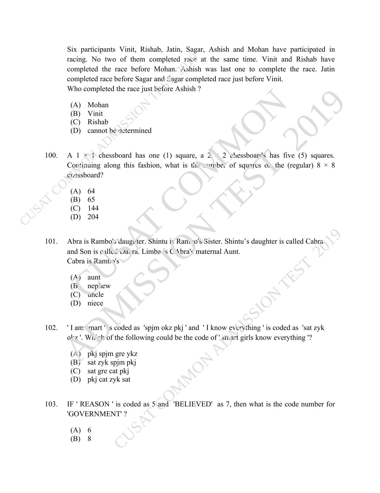 CUSAT CAT 2019 MVoc Mobile Question Paper With Answer Key - Page 28