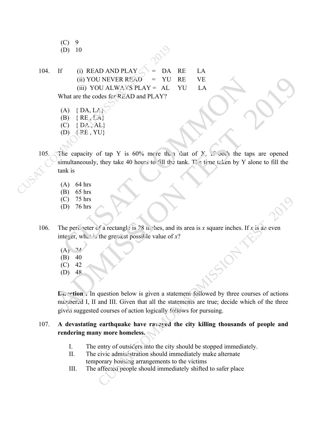 CUSAT CAT 2019 MVoc Mobile Question Paper With Answer Key - Page 29