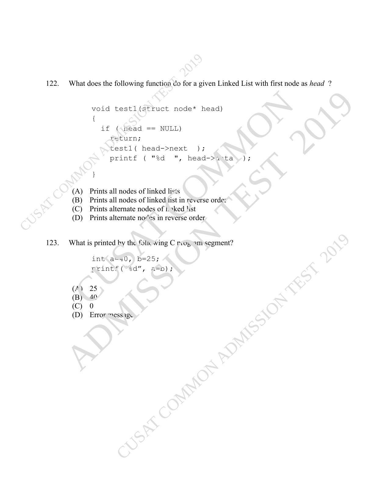 CUSAT CAT 2019 MVoc Mobile Question Paper With Answer Key - Page 36