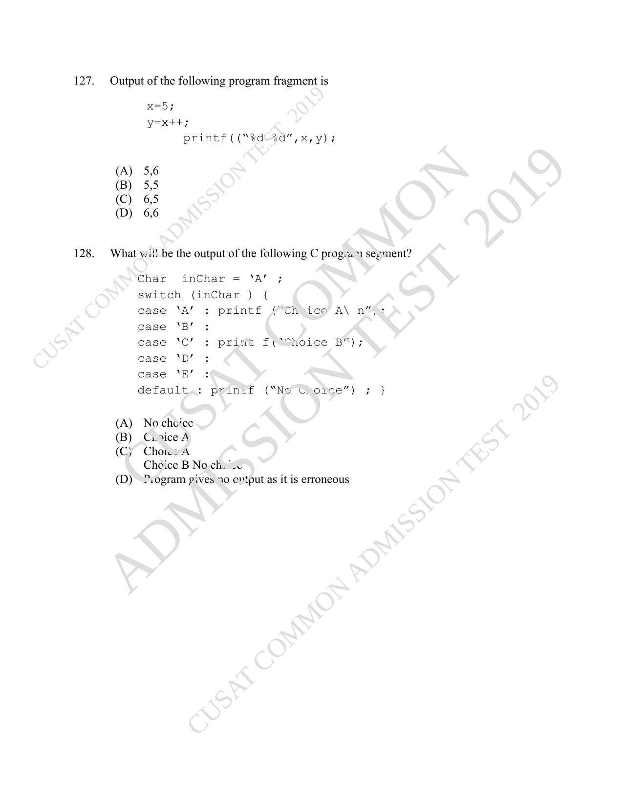 CUSAT CAT 2019 MVoc Mobile Question Paper With Answer Key - Page 39