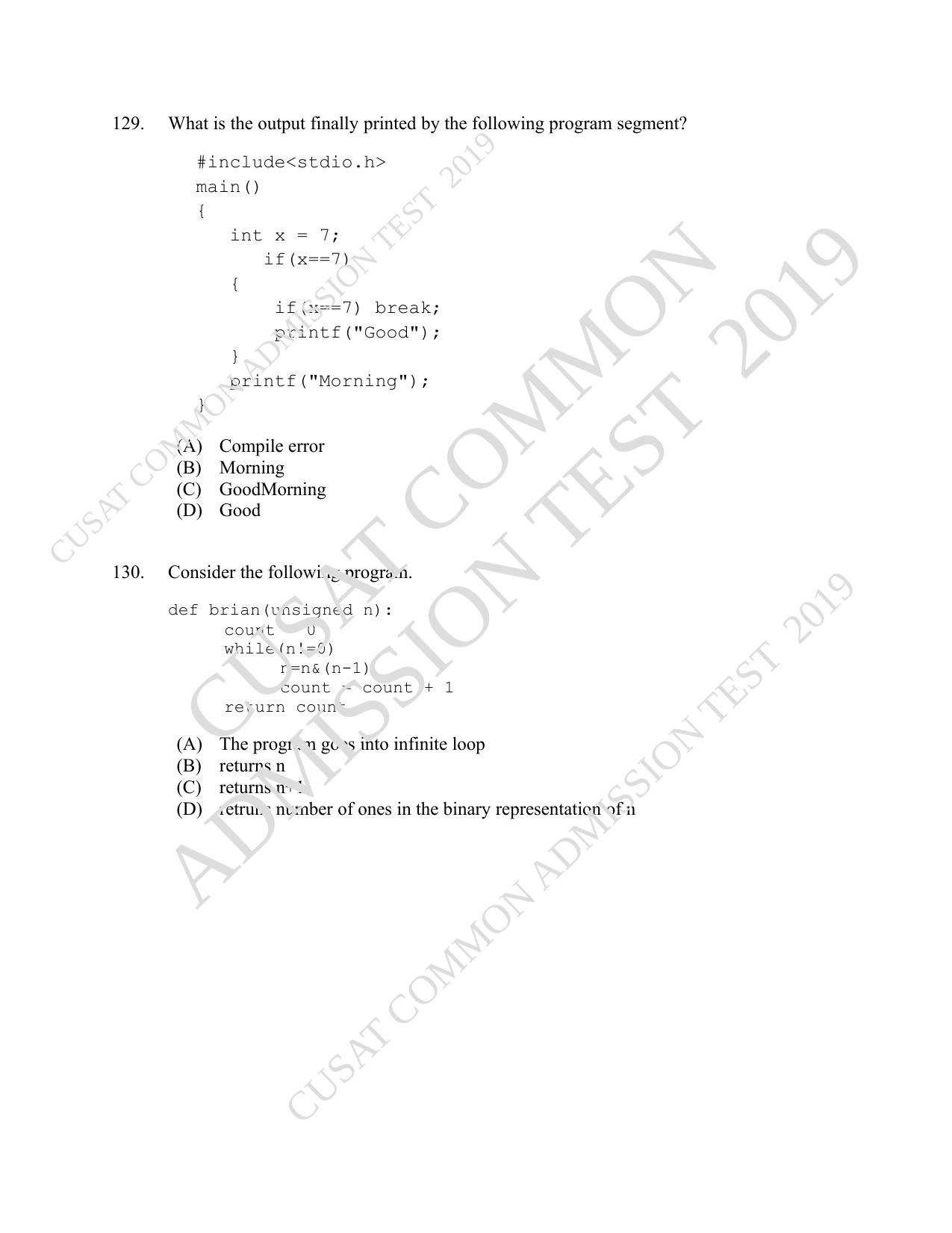 CUSAT CAT 2019 MVoc Mobile Question Paper With Answer Key - Page 40