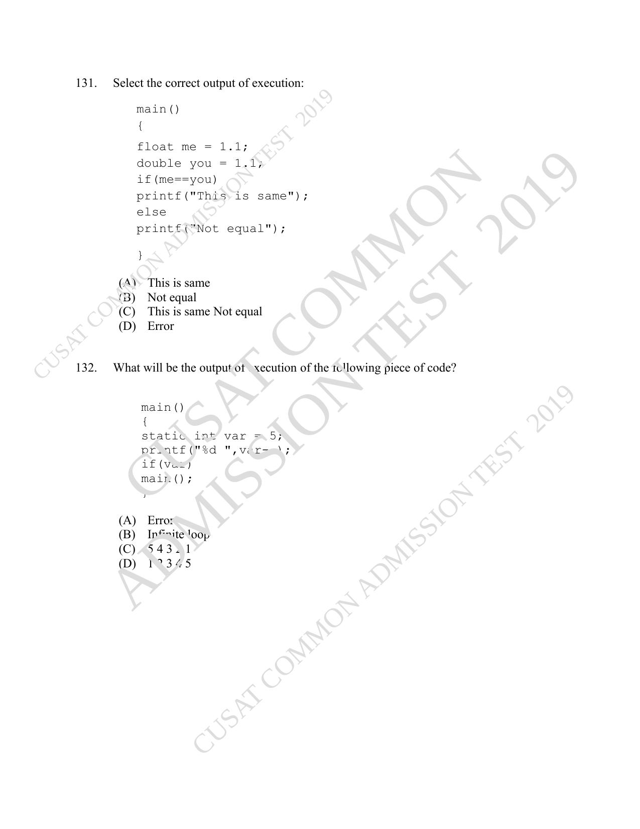 CUSAT CAT 2019 MVoc Mobile Question Paper With Answer Key - Page 41