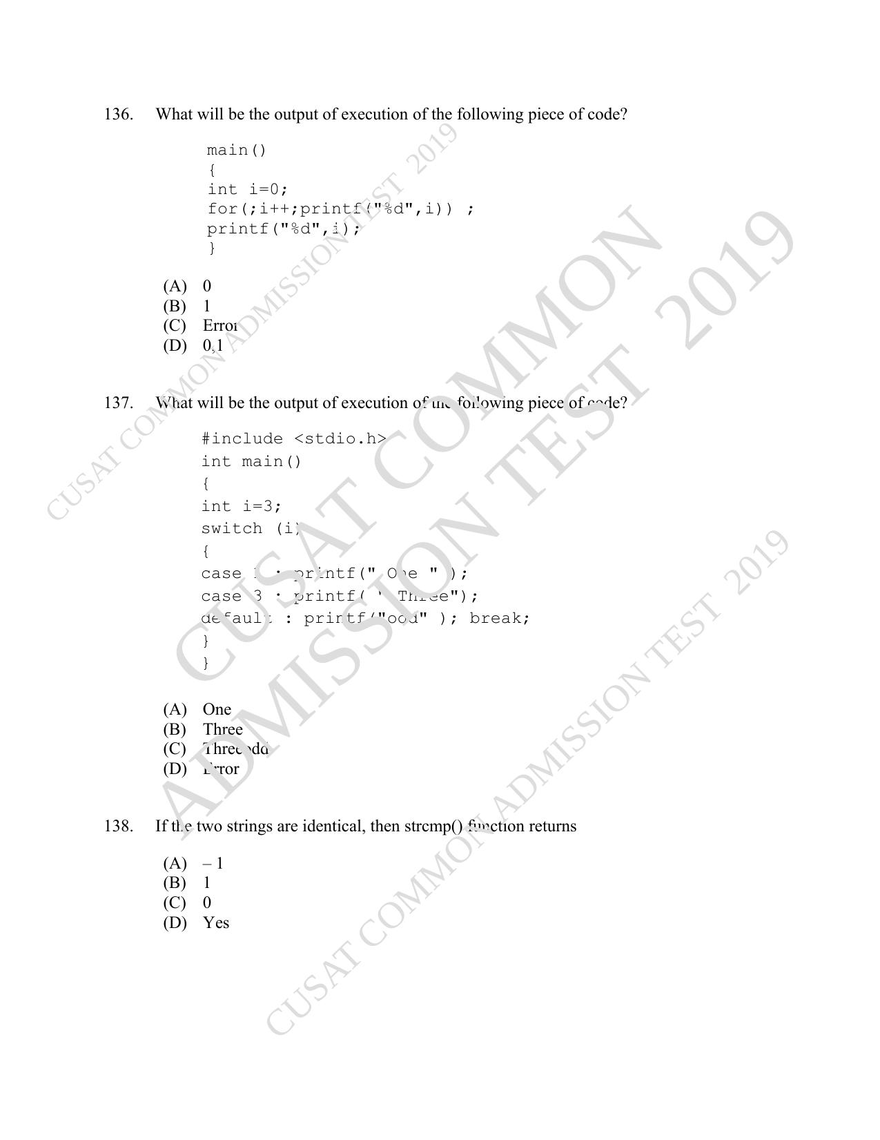 CUSAT CAT 2019 MVoc Mobile Question Paper With Answer Key - Page 43
