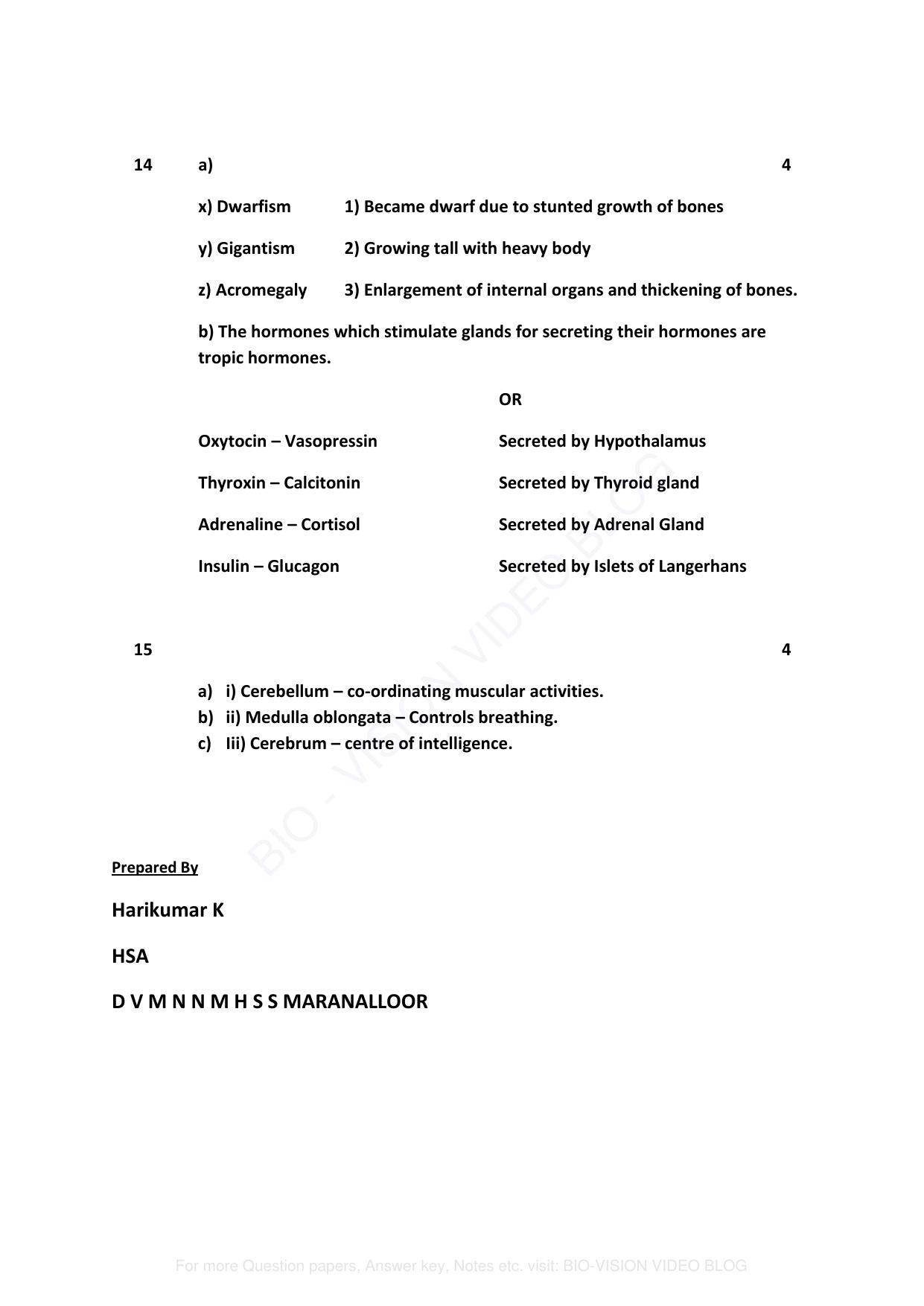 Kerala SSLC 2014 Biology Answer key - Page 3