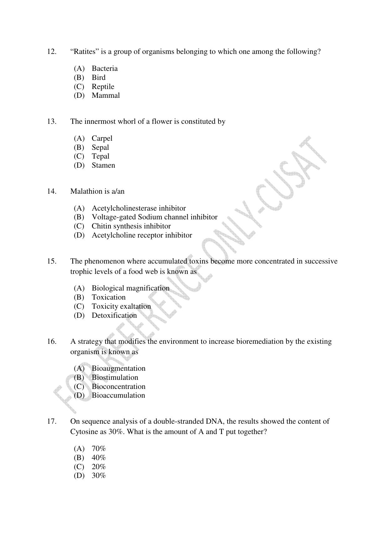 CUSAT CAT 2022 LIFE SCIENCE Question Paper - Page 3