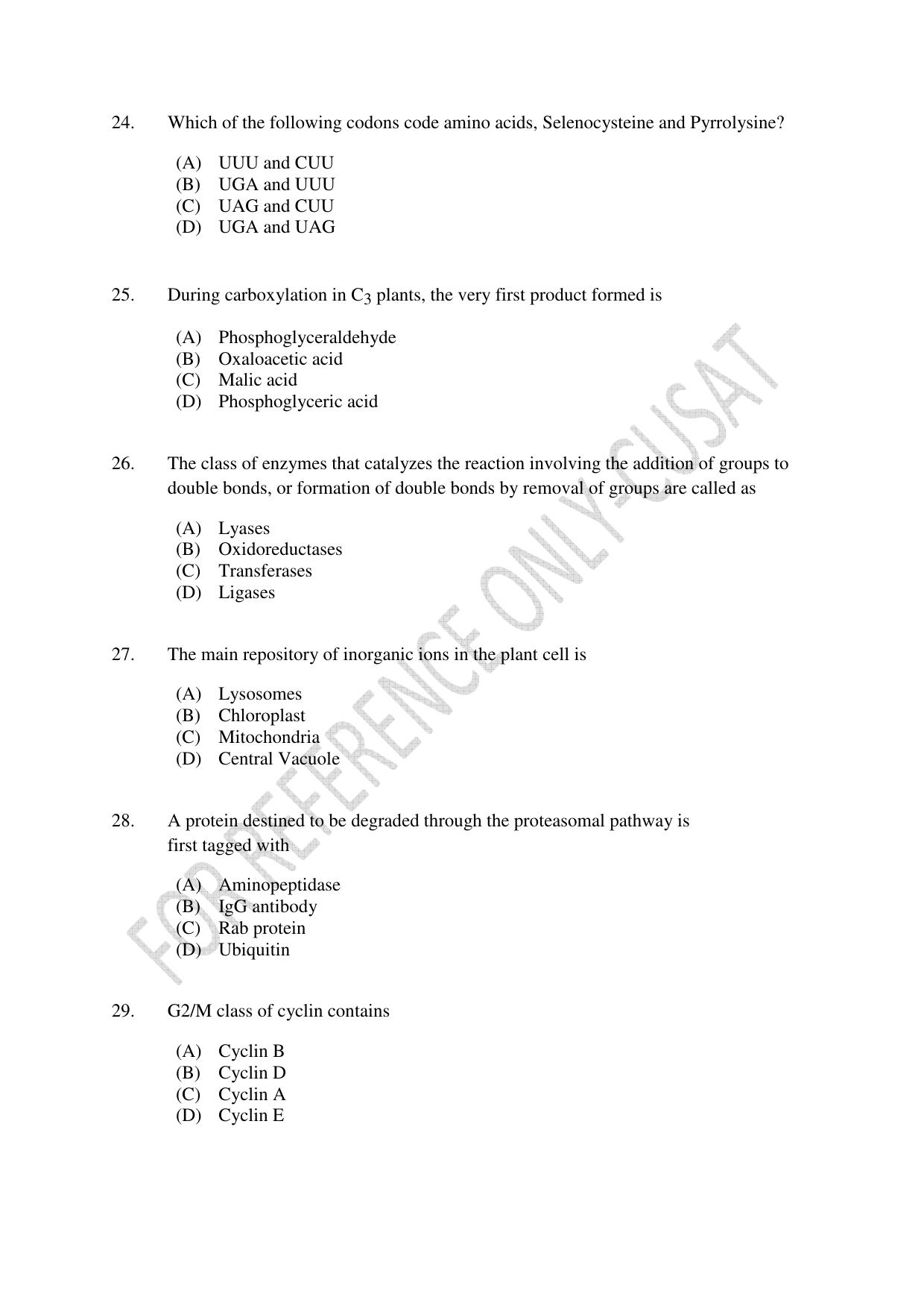 CUSAT CAT 2022 LIFE SCIENCE Question Paper - Page 5
