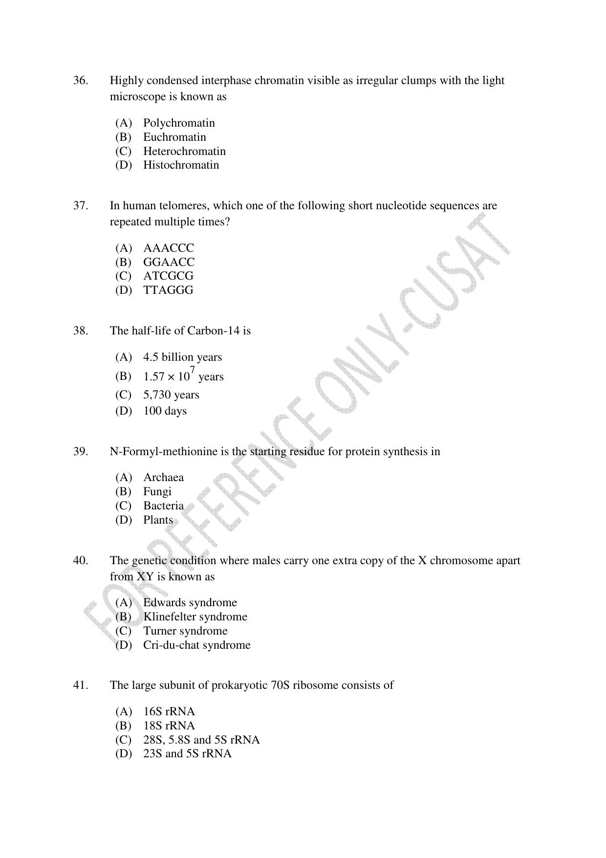 CUSAT CAT 2022 LIFE SCIENCE Question Paper - Page 7