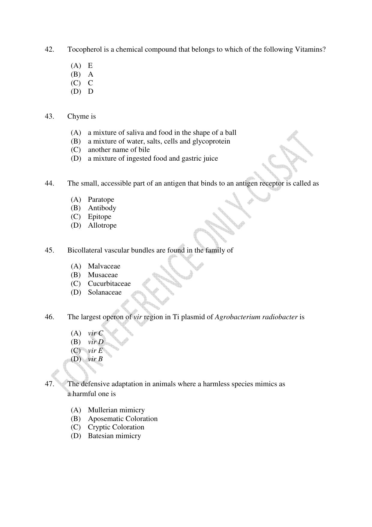 CUSAT CAT 2022 LIFE SCIENCE Question Paper - Page 8
