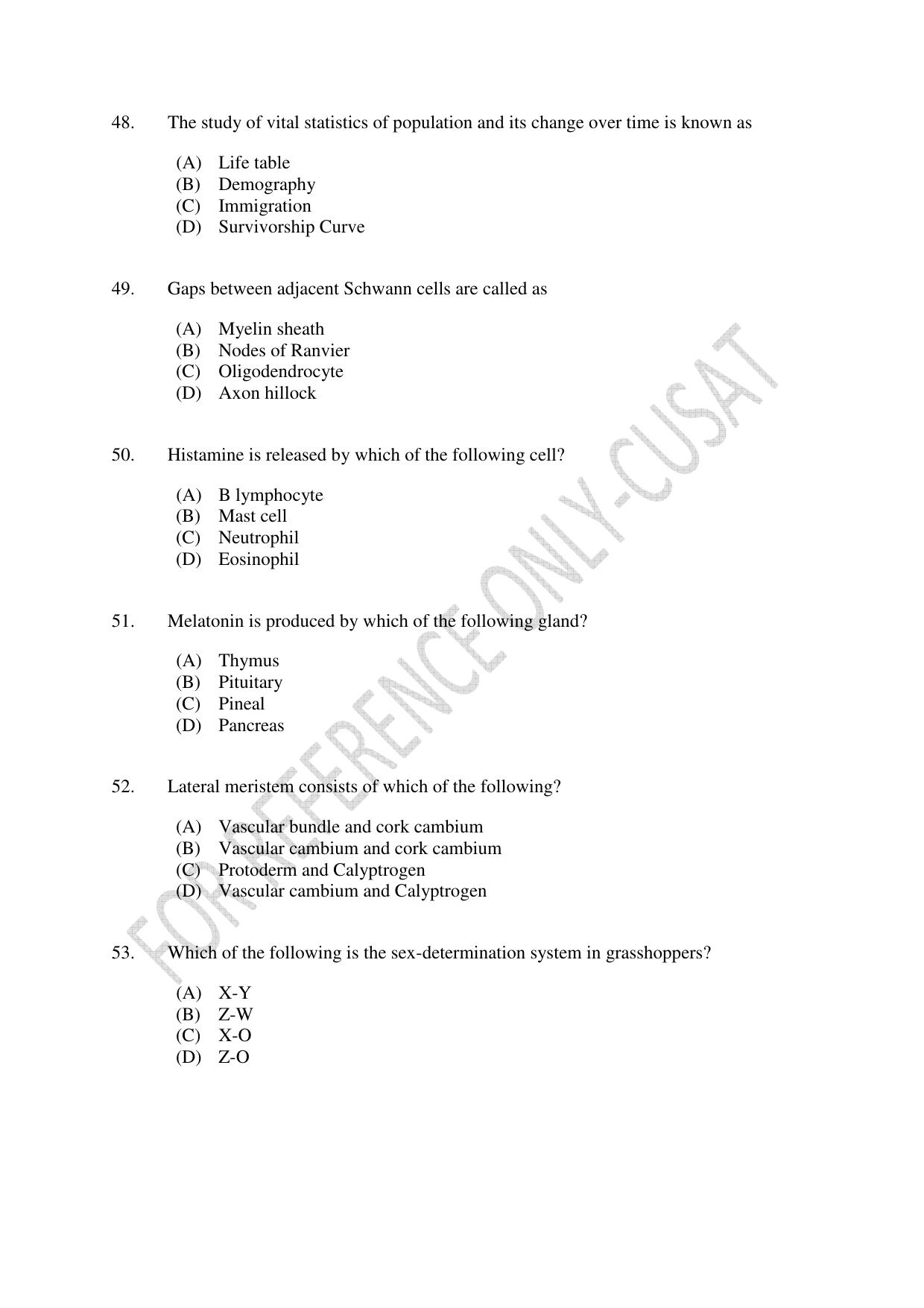CUSAT CAT 2022 LIFE SCIENCE Question Paper - Page 9