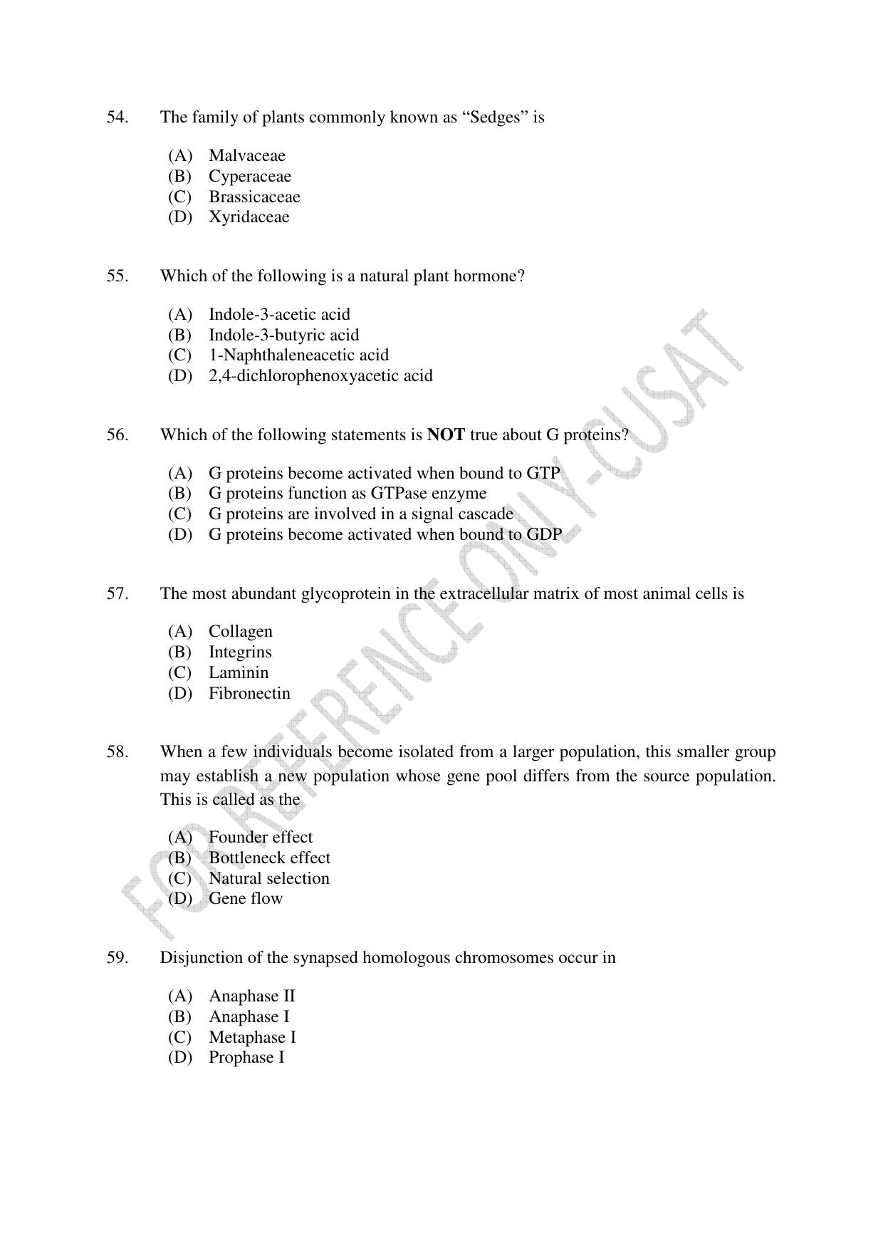 CUSAT CAT 2022 LIFE SCIENCE Question Paper - Page 10