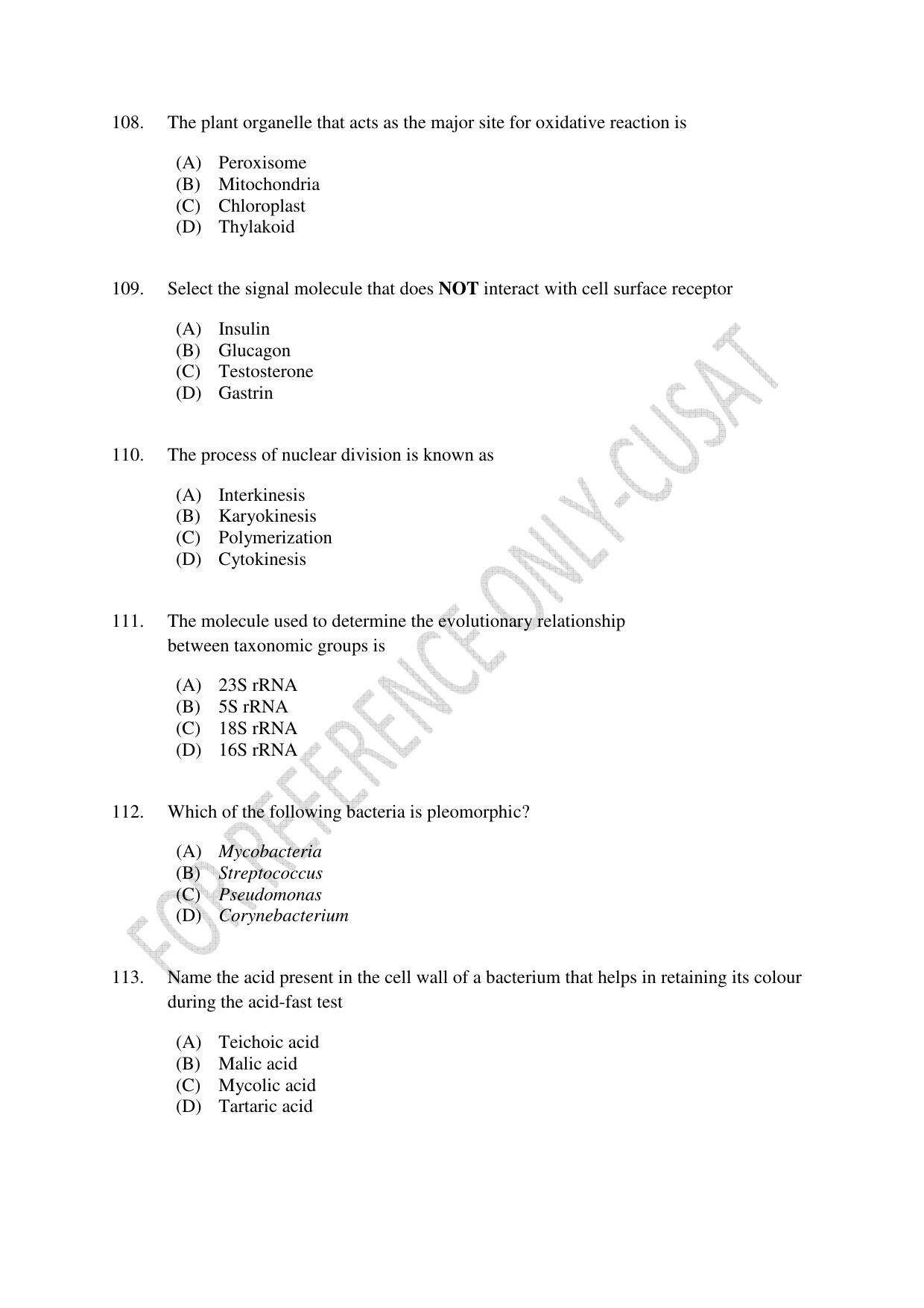 CUSAT CAT 2022 LIFE SCIENCE Question Paper - Page 19