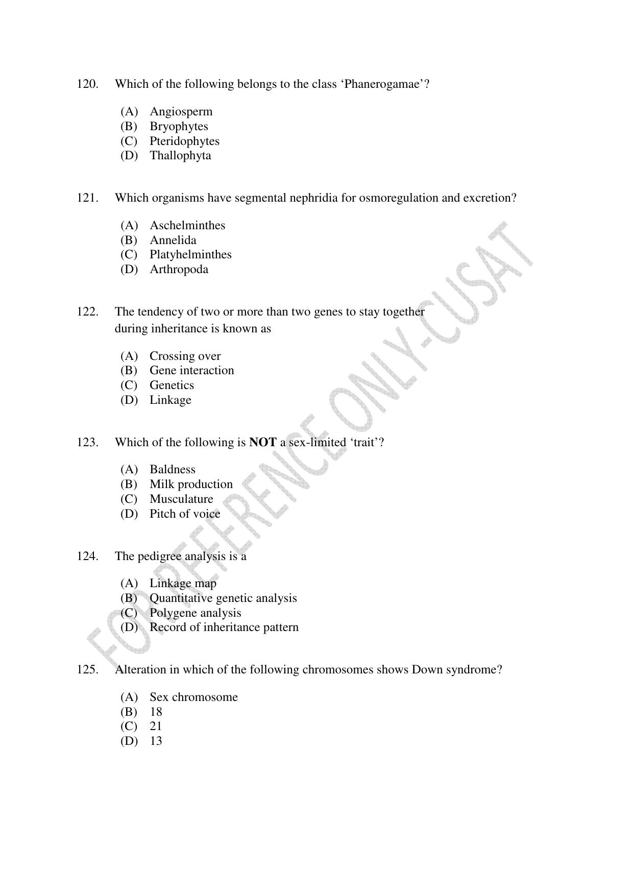 CUSAT CAT 2022 LIFE SCIENCE Question Paper - Page 21