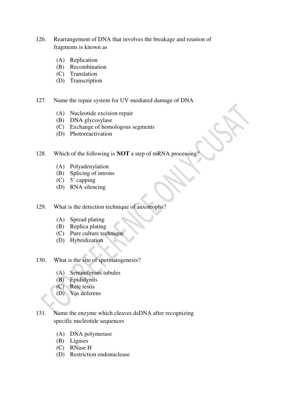 CUSAT CAT 2022 LIFE SCIENCE Question Paper - Page 22