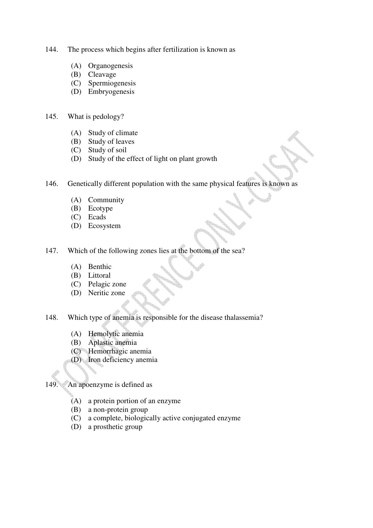CUSAT CAT 2022 LIFE SCIENCE Question Paper - Page 25