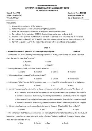 Karnataka II PUC English Model Question Paper II 2025