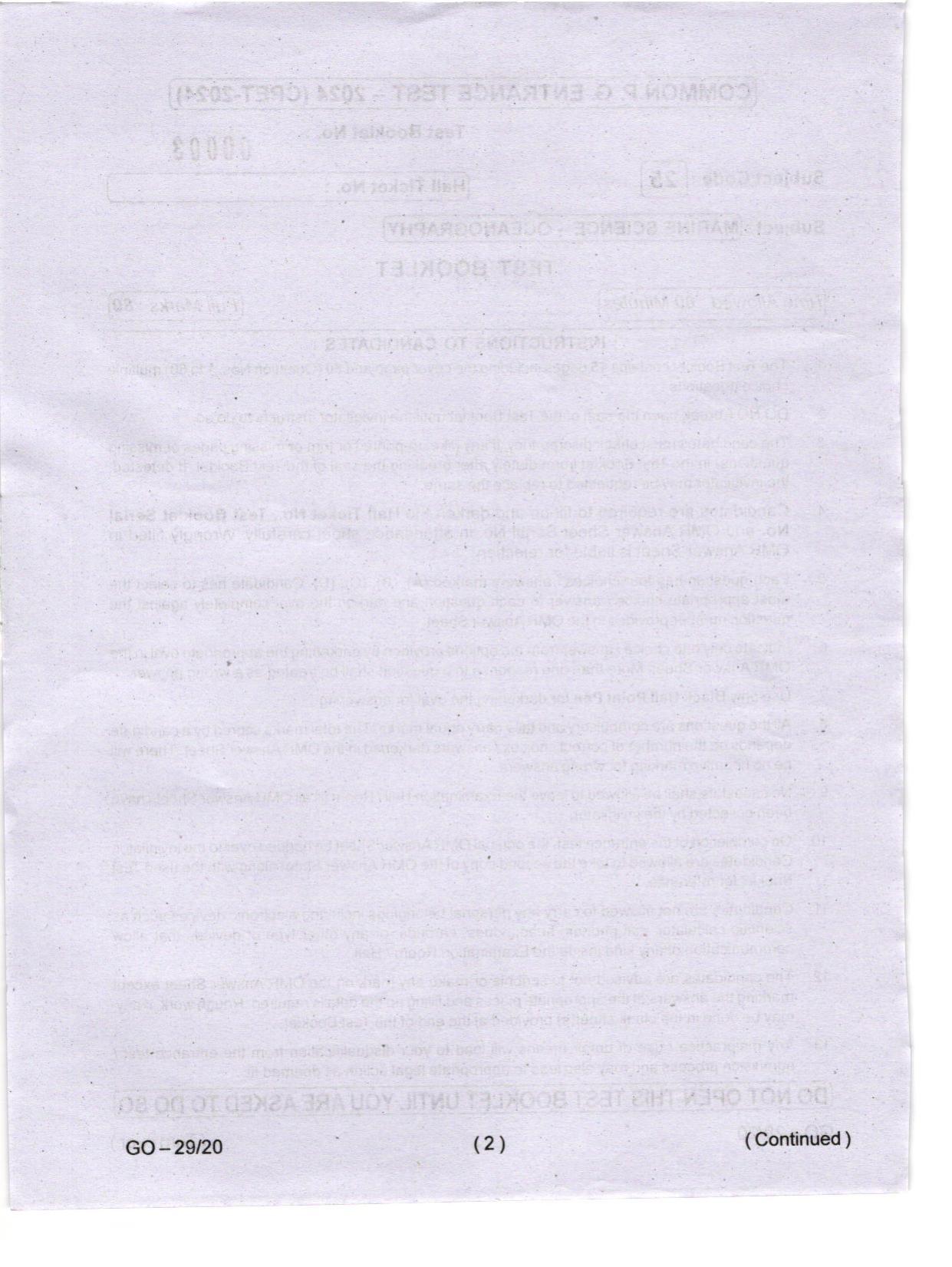Odisha CPET 2024 OCEANOGRAPHY Question Papers - Page 2