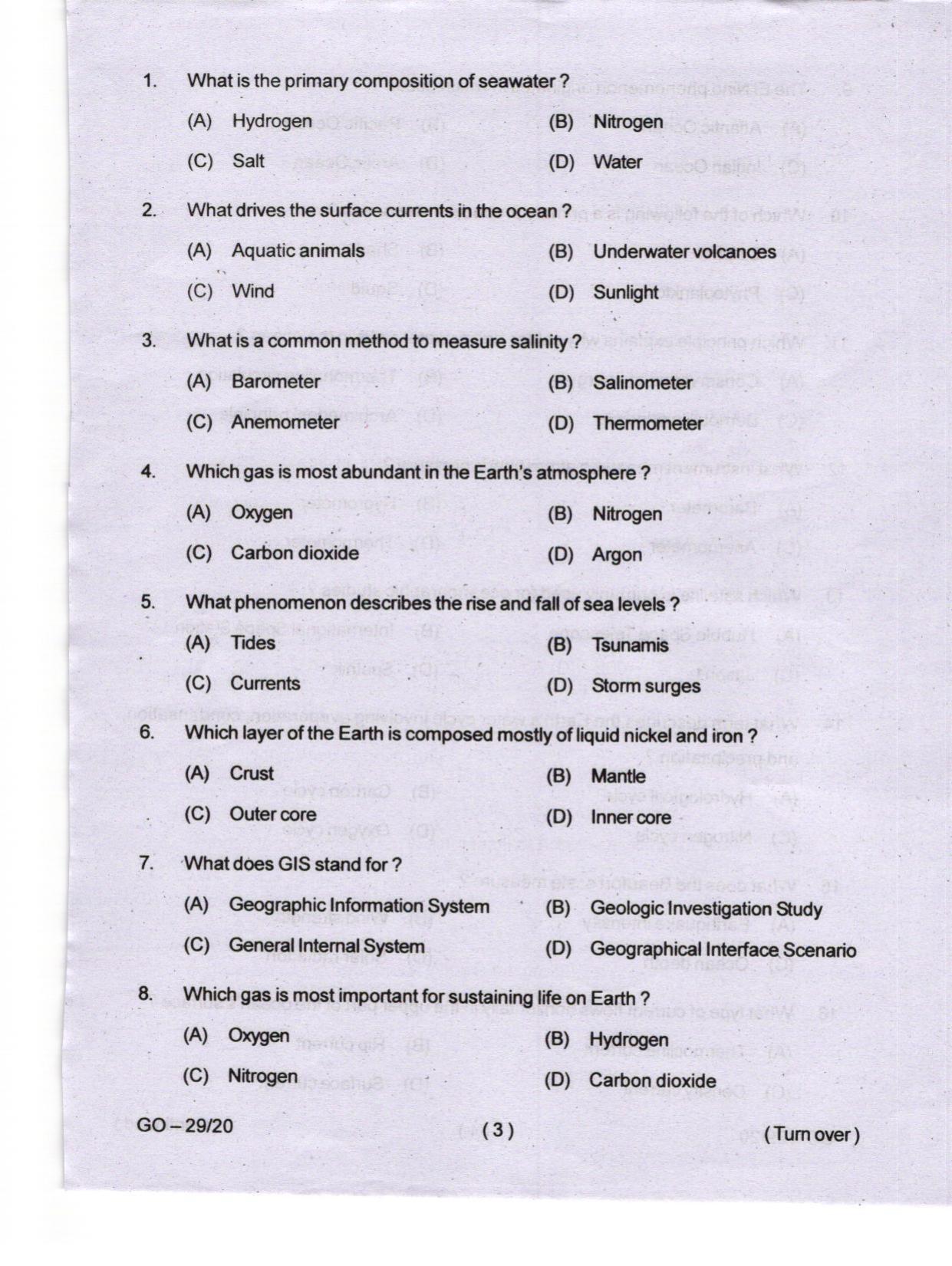 Odisha CPET 2024 OCEANOGRAPHY Question Papers - Page 3