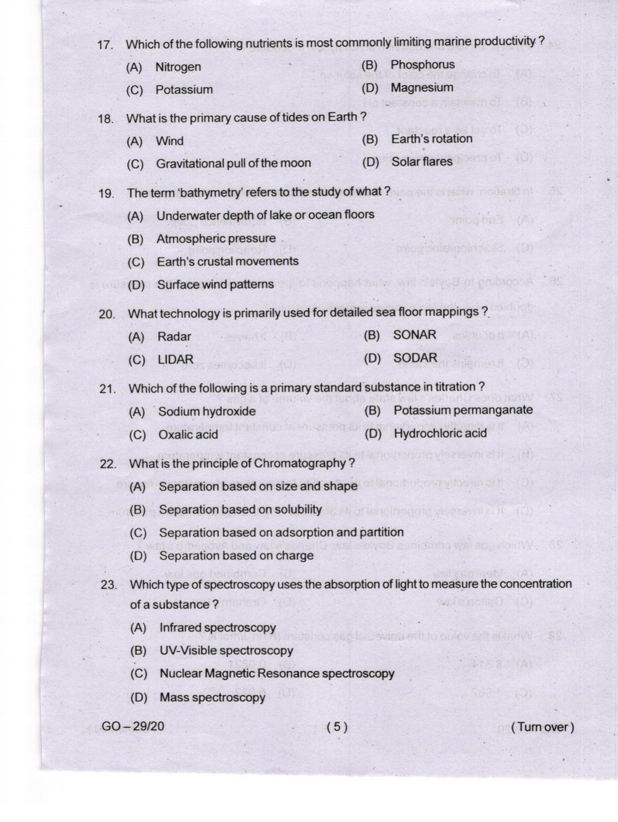 Odisha CPET 2024 OCEANOGRAPHY Question Papers - Page 5