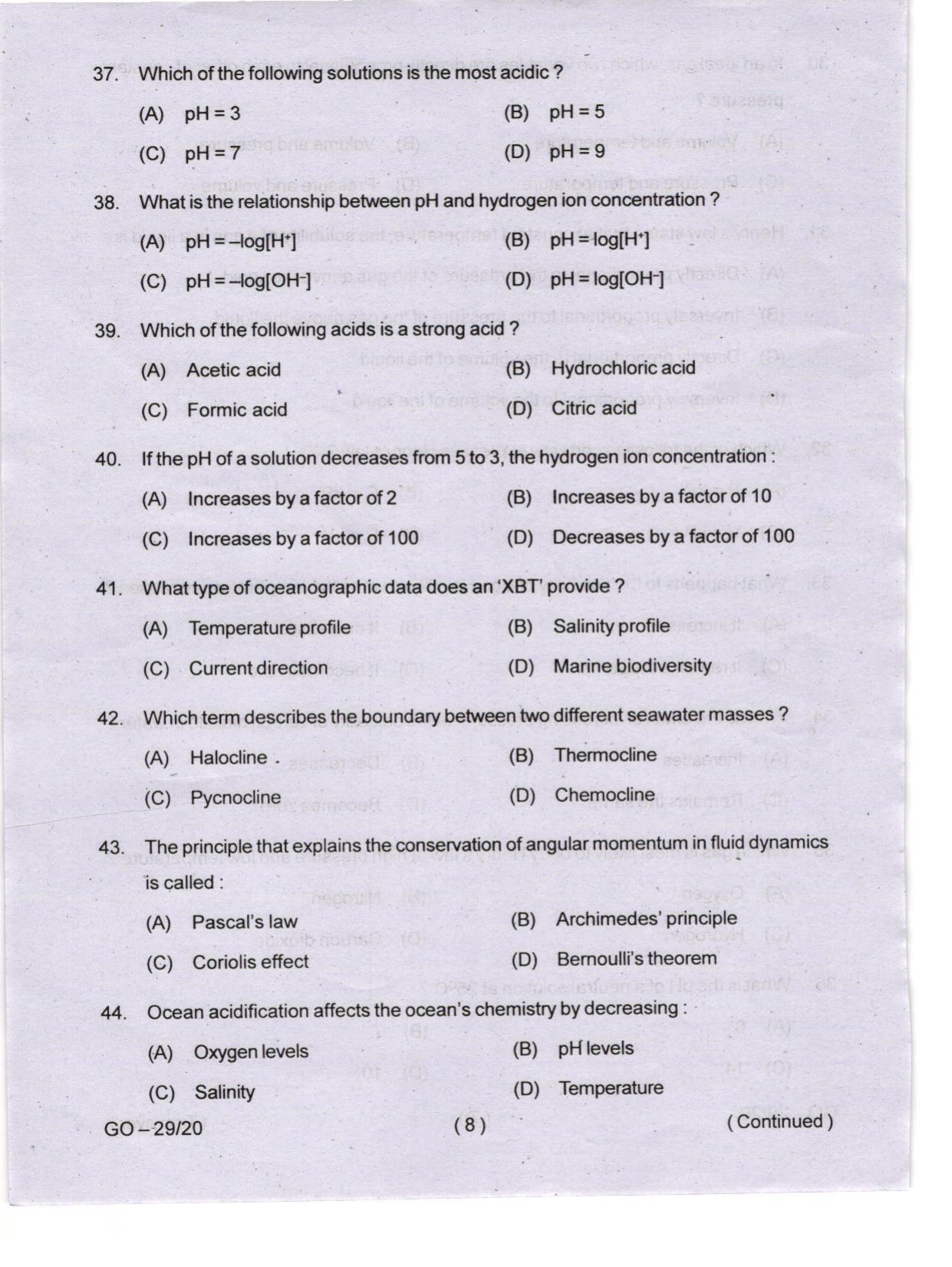 Odisha CPET 2024 OCEANOGRAPHY Question Papers - Page 8