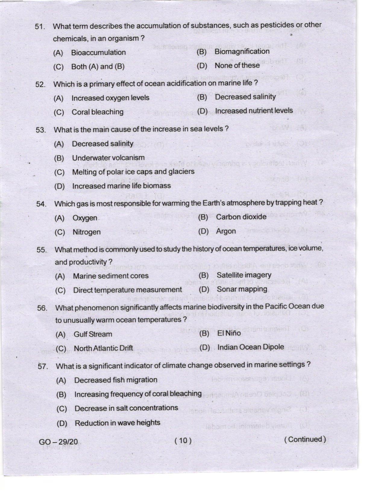 Odisha CPET 2024 OCEANOGRAPHY Question Papers - Page 10