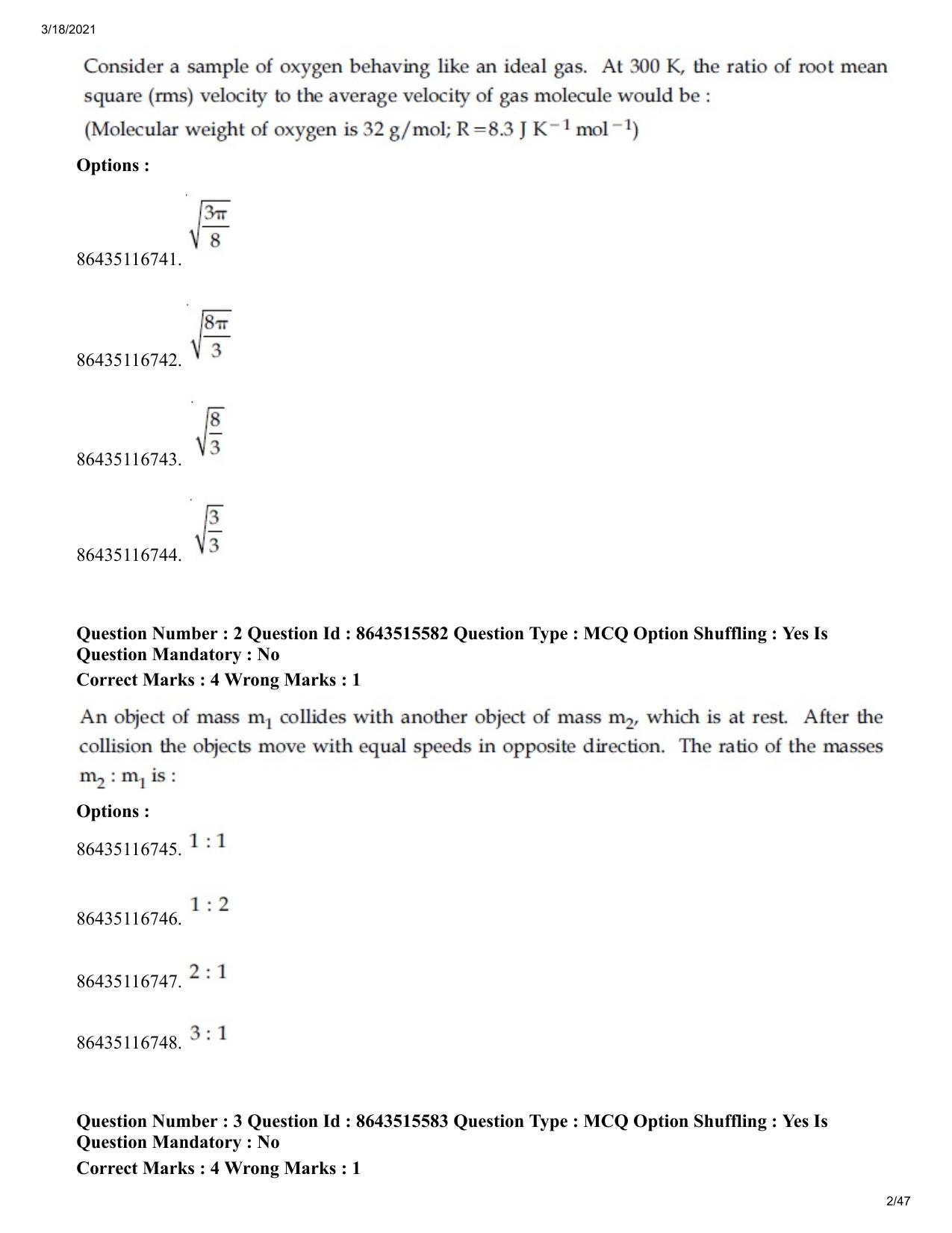 JEE Mains 2021: BTech (Shift 2) 18-03-2021 Question Paper - Page 2