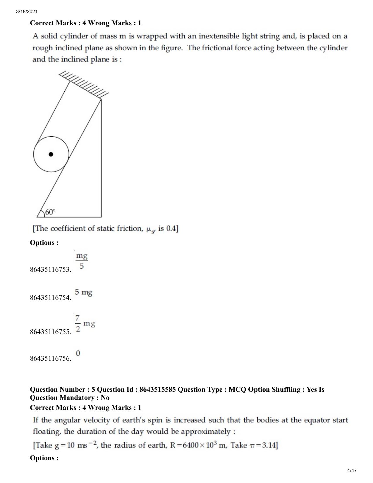 JEE Mains 2021: BTech (Shift 2) 18-03-2021 Question Paper - Page 4