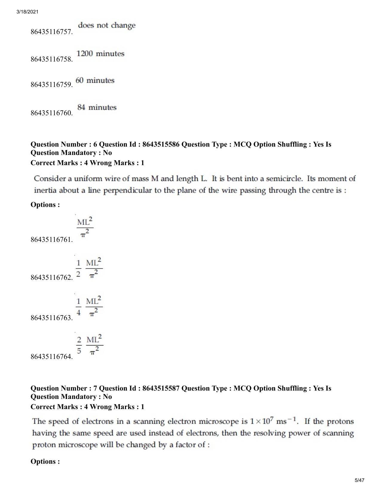 JEE Mains 2021: BTech (Shift 2) 18-03-2021 Question Paper - Page 5