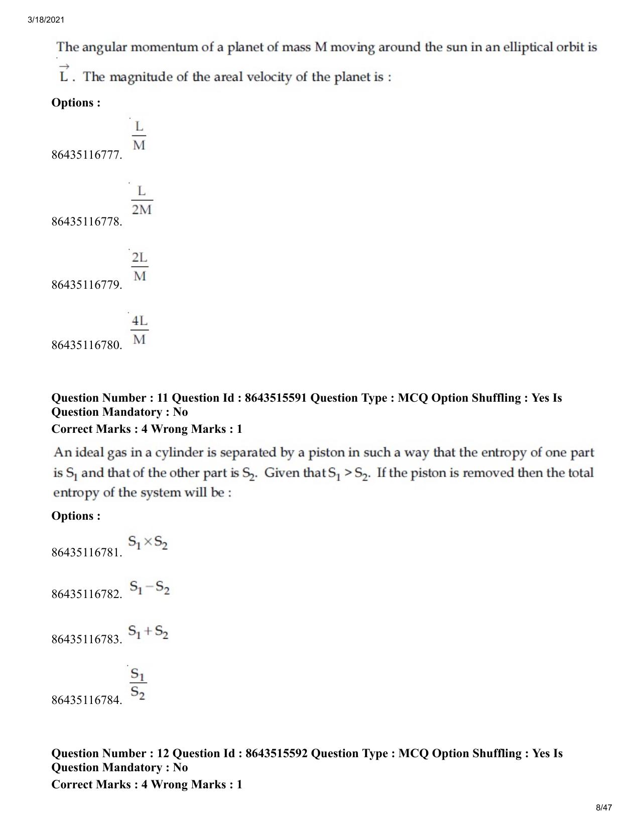 JEE Mains 2021: BTech (Shift 2) 18-03-2021 Question Paper - Page 8