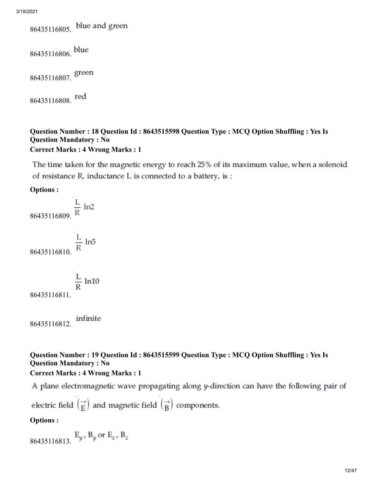 JEE Mains 2021: BTech (Shift 2) 18-03-2021 Question Paper - Page 12