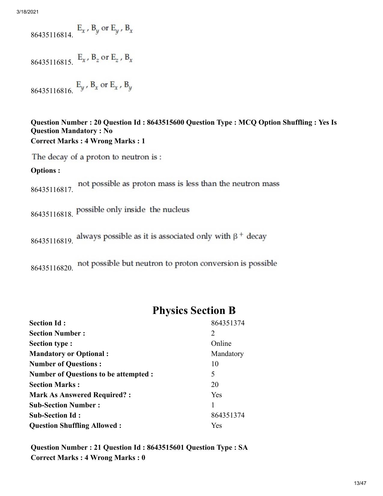 JEE Mains 2021: BTech (Shift 2) 18-03-2021 Question Paper - Page 13
