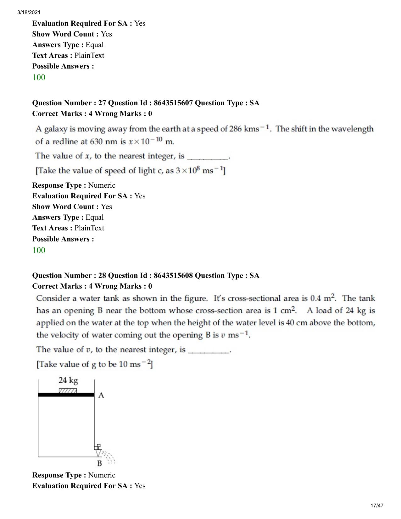 JEE Mains 2021: BTech (Shift 2) 18-03-2021 Question Paper - Page 17