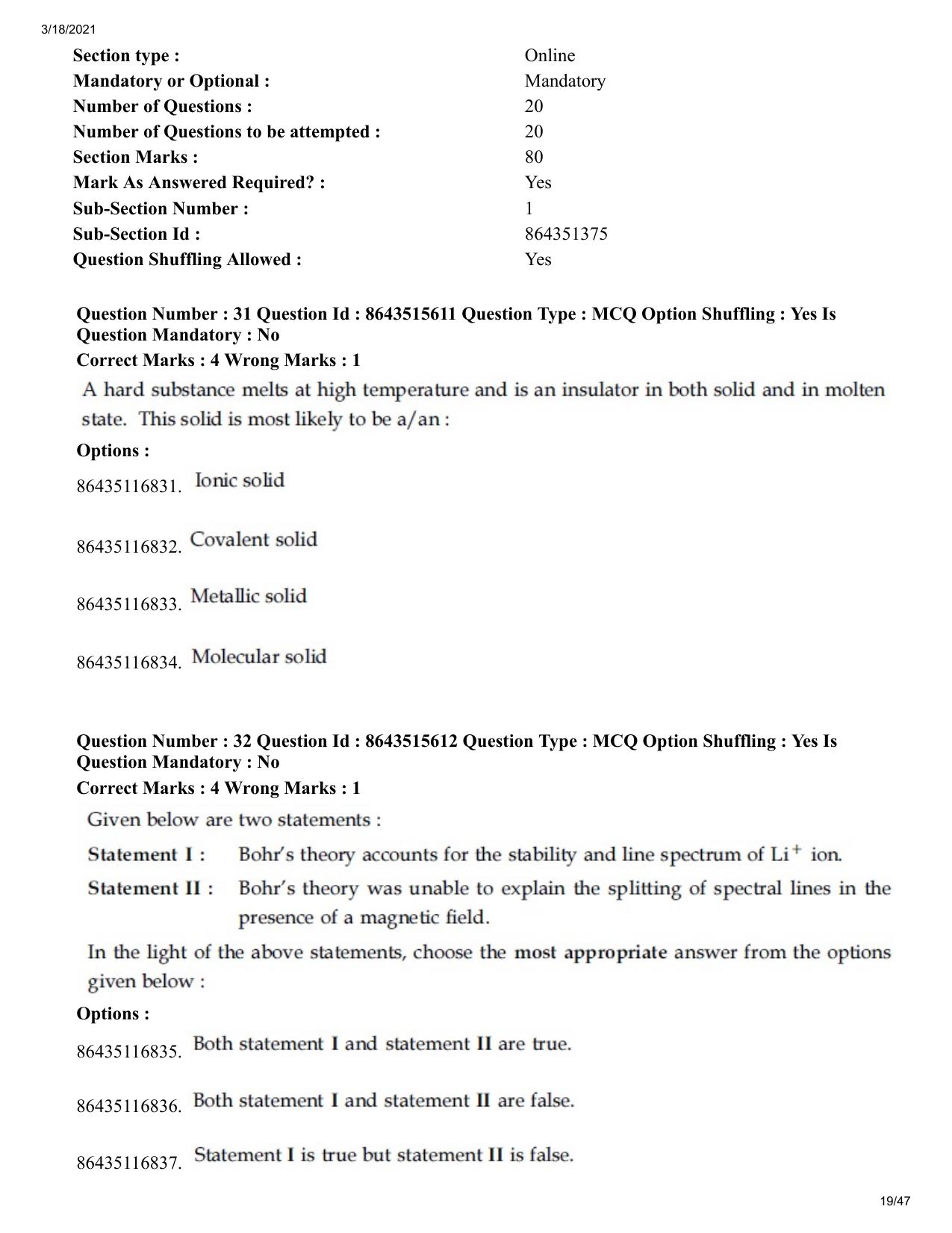 JEE Mains 2021: BTech (Shift 2) 18-03-2021 Question Paper - Page 19
