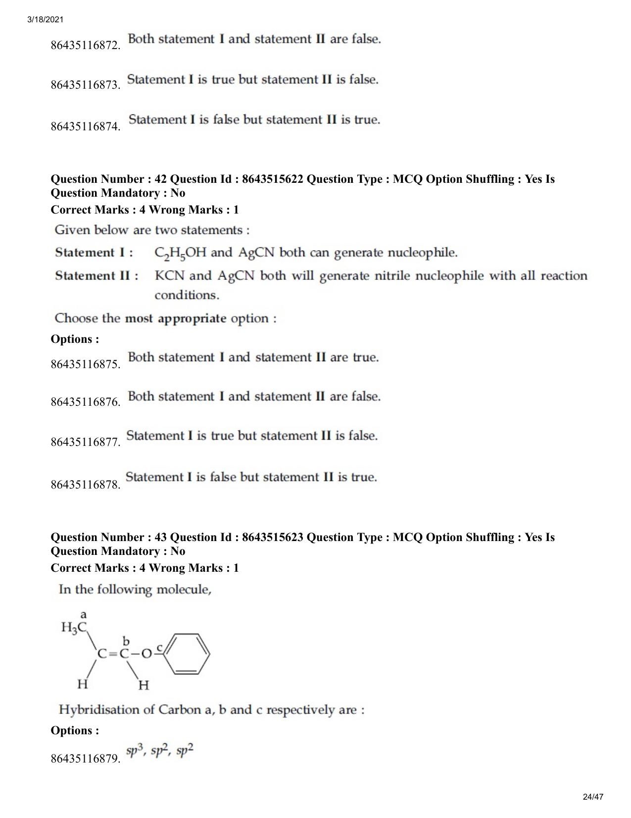JEE Mains 2021: BTech (Shift 2) 18-03-2021 Question Paper - Page 24