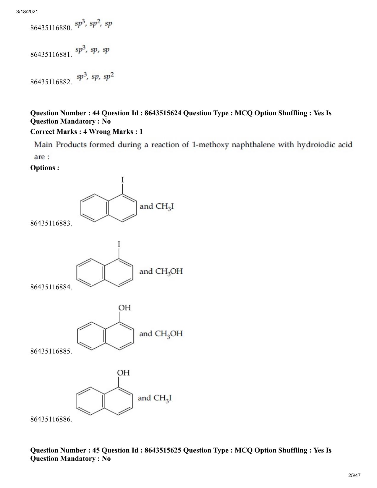 JEE Mains 2021: BTech (Shift 2) 18-03-2021 Question Paper - Page 25