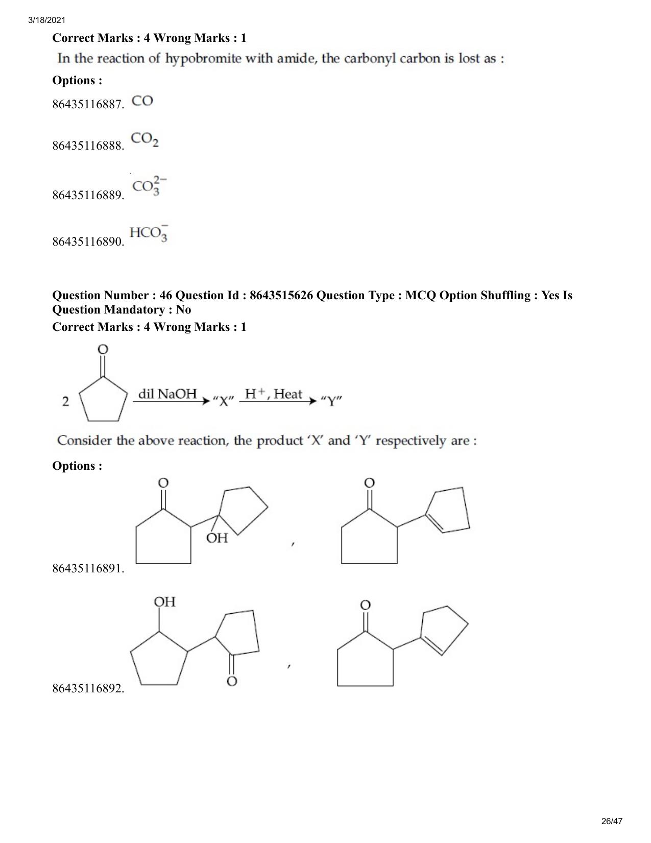 JEE Mains 2021: BTech (Shift 2) 18-03-2021 Question Paper - Page 26