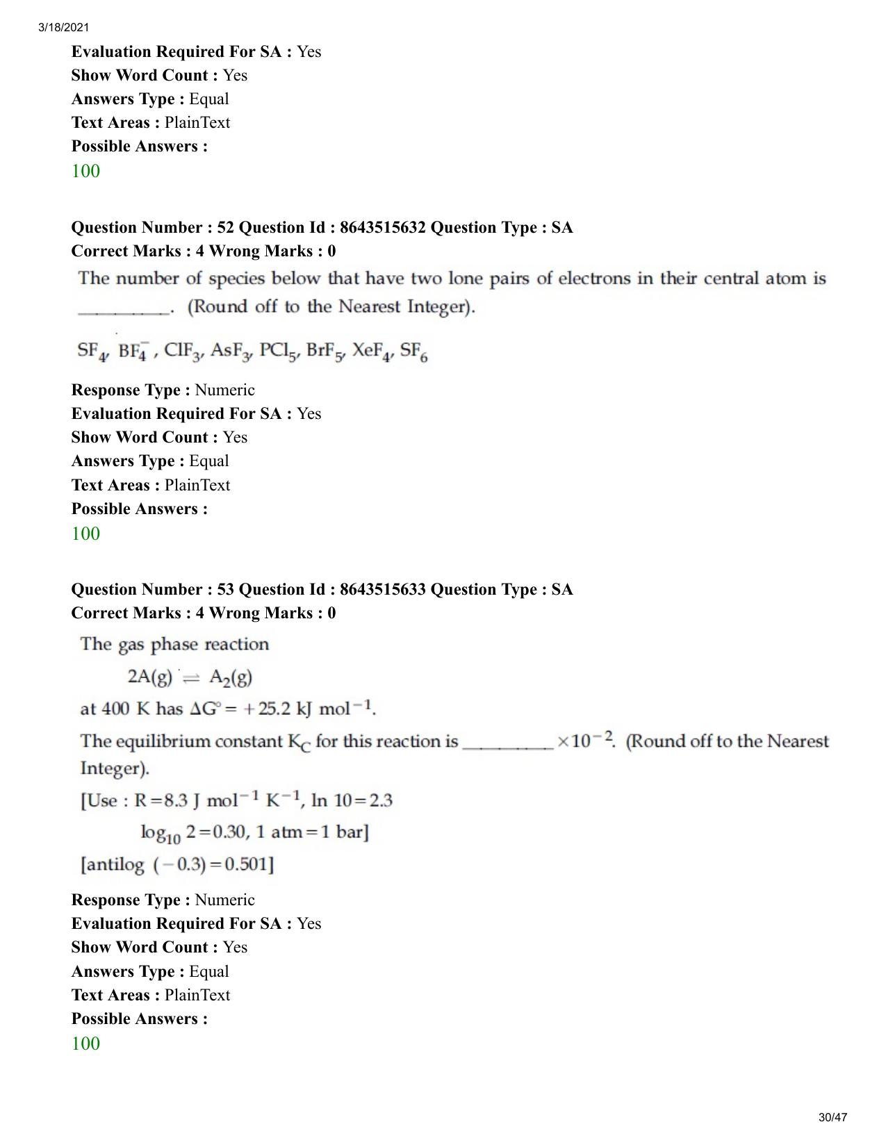 JEE Mains 2021: BTech (Shift 2) 18-03-2021 Question Paper - Page 30