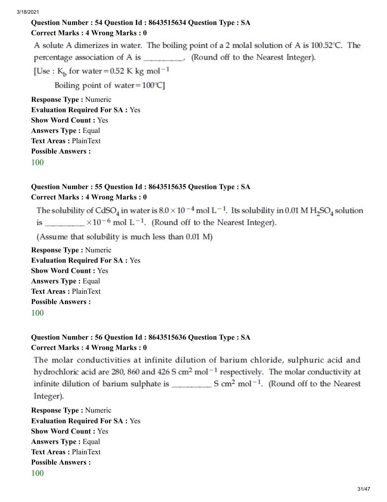 JEE Mains 2021: BTech (Shift 2) 18-03-2021 Question Paper - Page 31