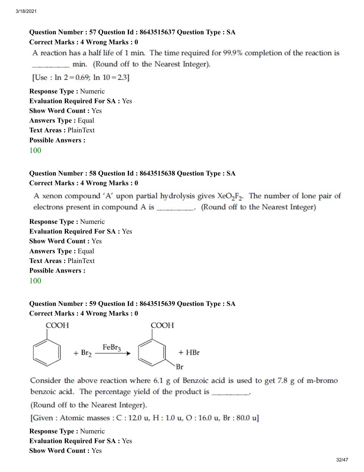 JEE Mains 2021: BTech (Shift 2) 18-03-2021 Question Paper - Page 32