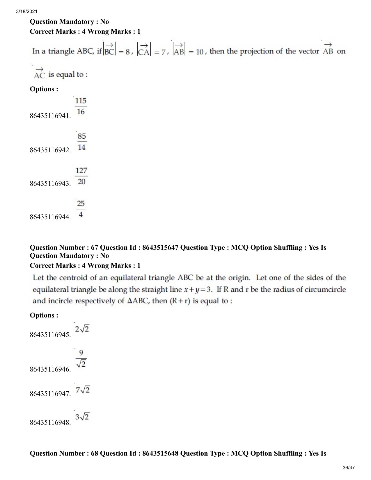 JEE Mains 2021: BTech (Shift 2) 18-03-2021 Question Paper - Page 36