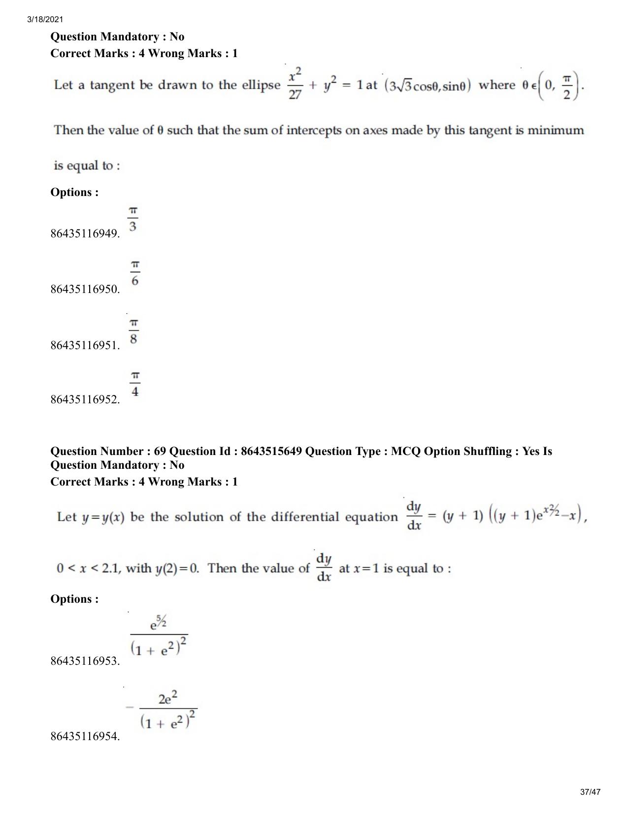 JEE Mains 2021: BTech (Shift 2) 18-03-2021 Question Paper - Page 37
