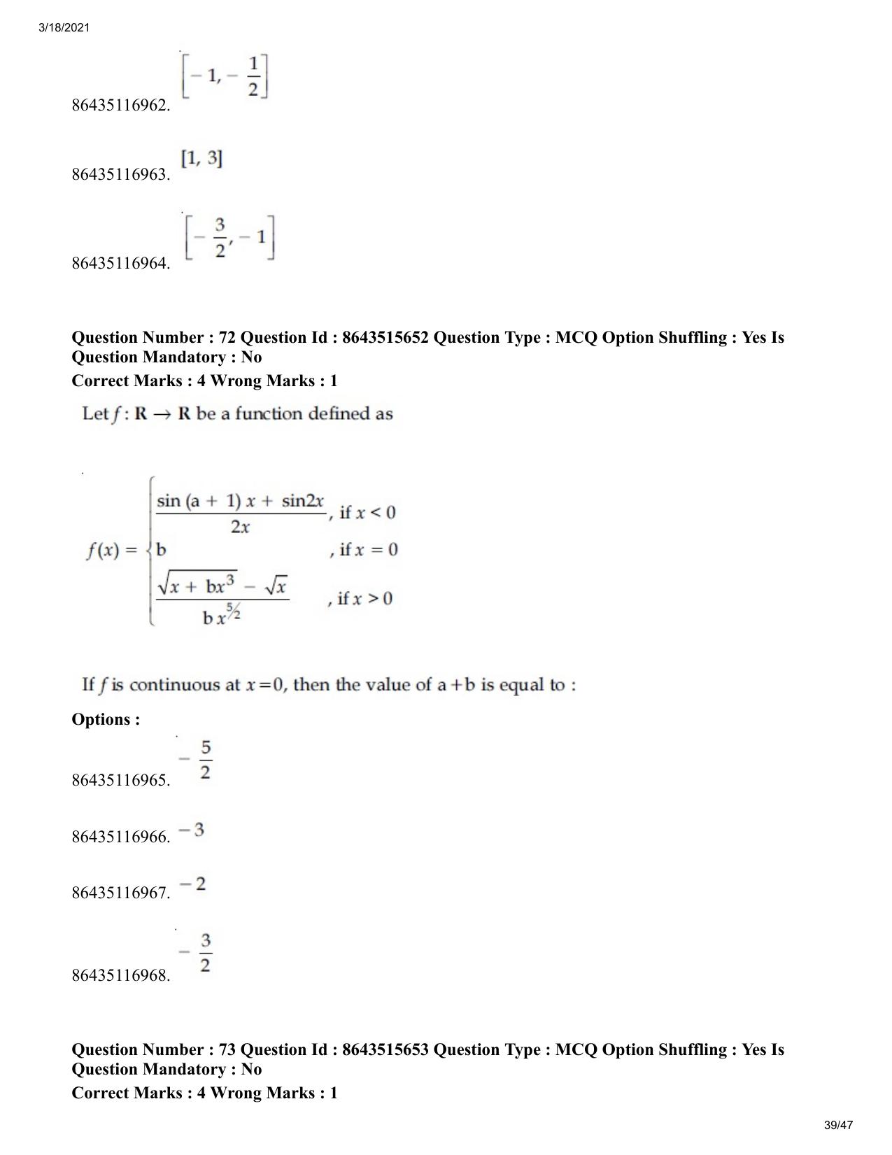 JEE Mains 2021: BTech (Shift 2) 18-03-2021 Question Paper - Page 39