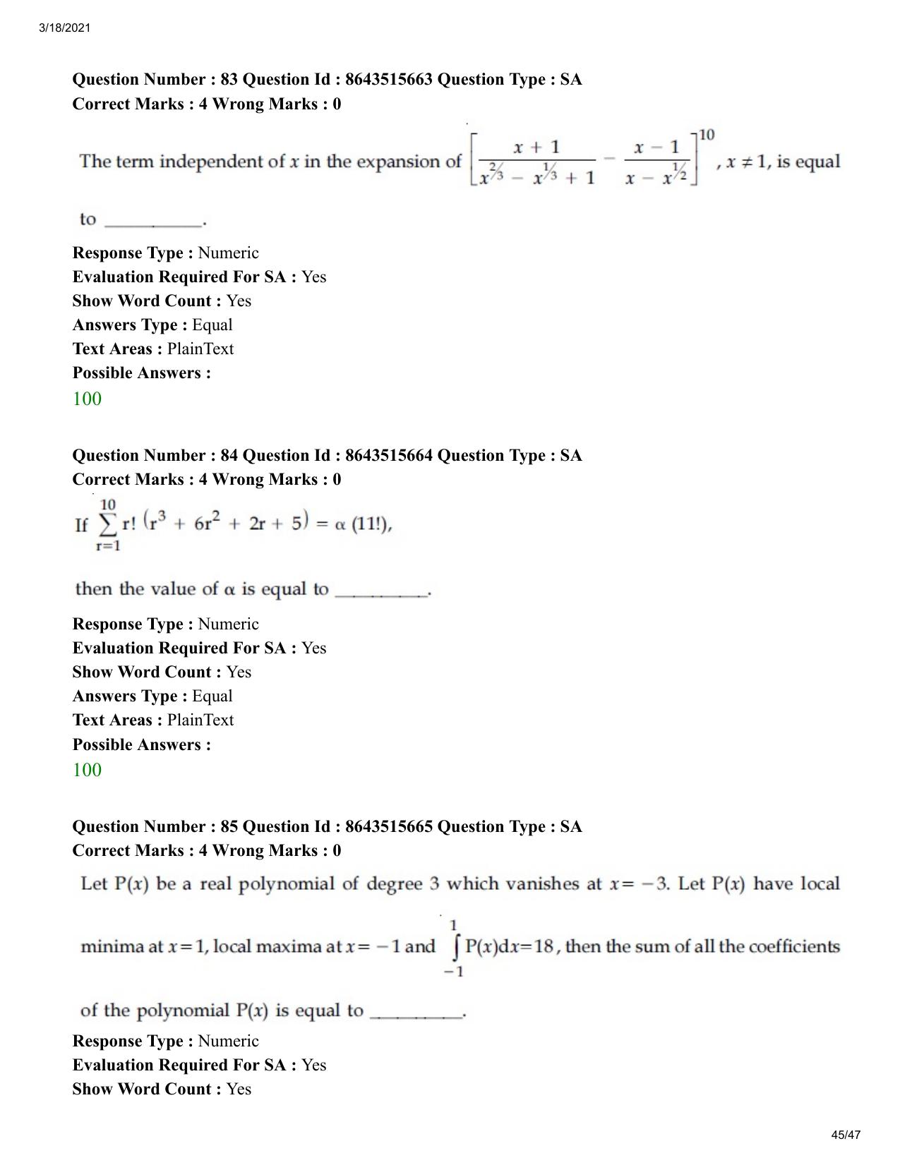 JEE Mains 2021: BTech (Shift 2) 18-03-2021 Question Paper - Page 45