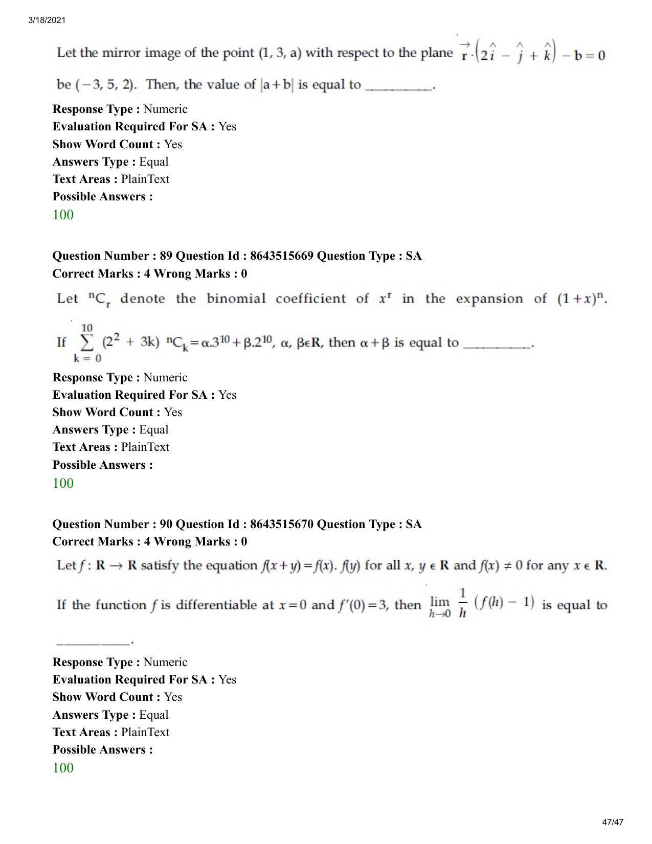 JEE Mains 2021: BTech (Shift 2) 18-03-2021 Question Paper - Page 47