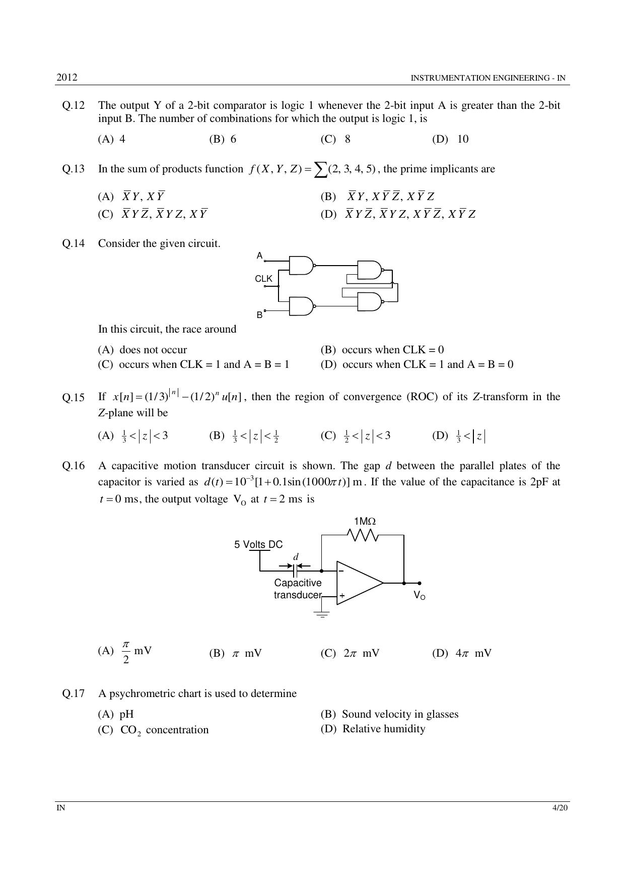 GATE 2012 Instrumentation Engineering (IN) Question Paper with Answer Key - Page 4