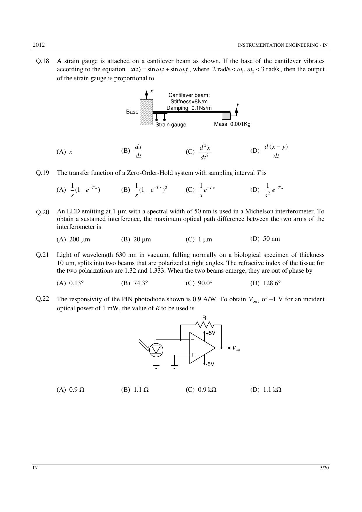 GATE 2012 Instrumentation Engineering (IN) Question Paper with Answer Key - Page 5