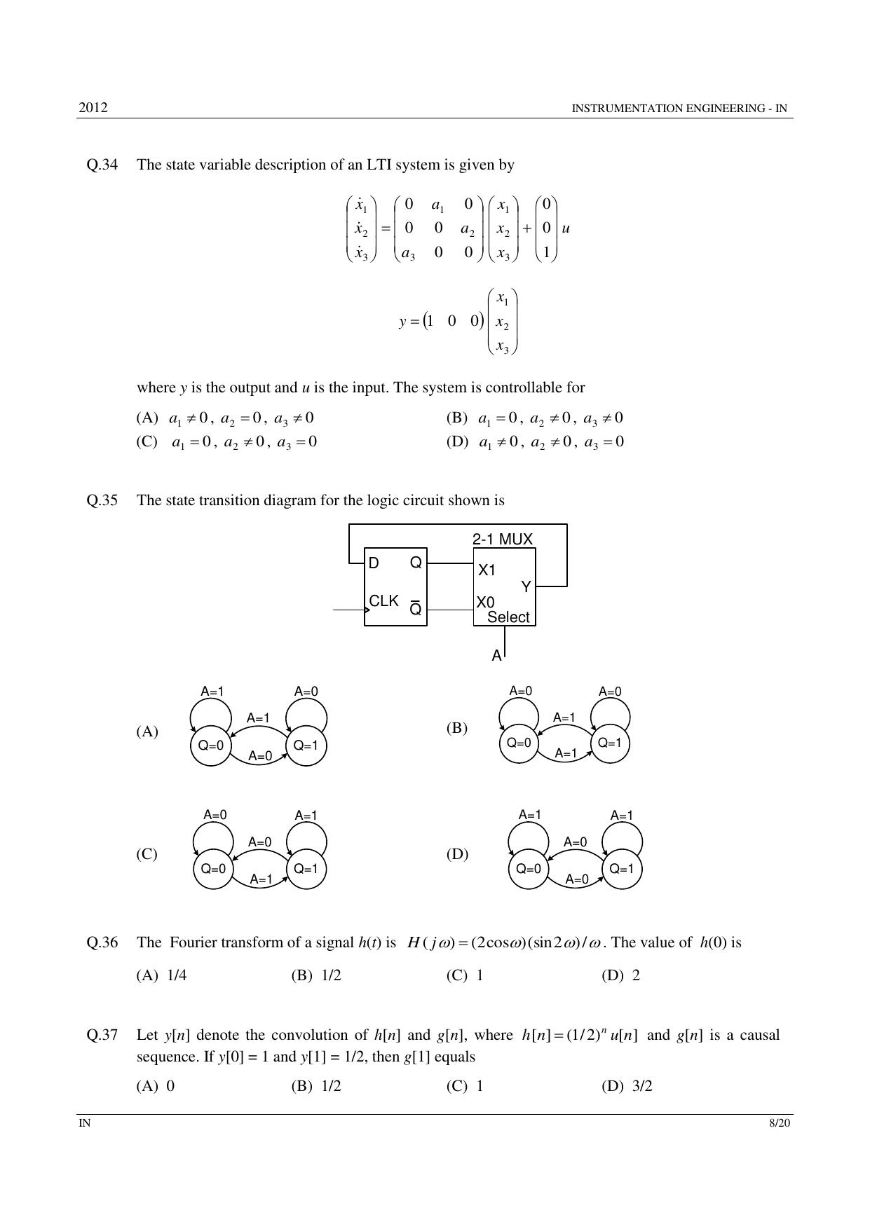 GATE 2012 Instrumentation Engineering (IN) Question Paper with Answer Key - Page 8