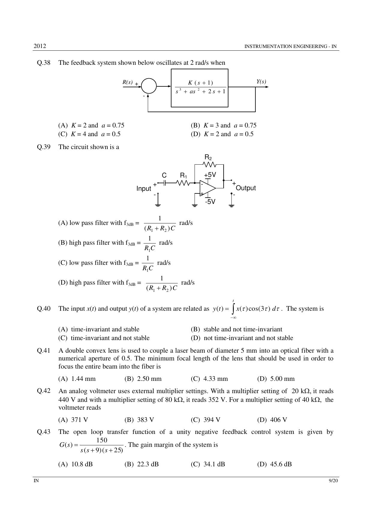 GATE 2012 Instrumentation Engineering (IN) Question Paper with Answer Key - Page 9