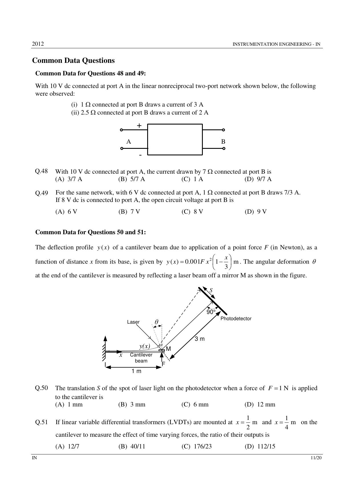 GATE 2012 Instrumentation Engineering (IN) Question Paper with Answer Key - Page 11