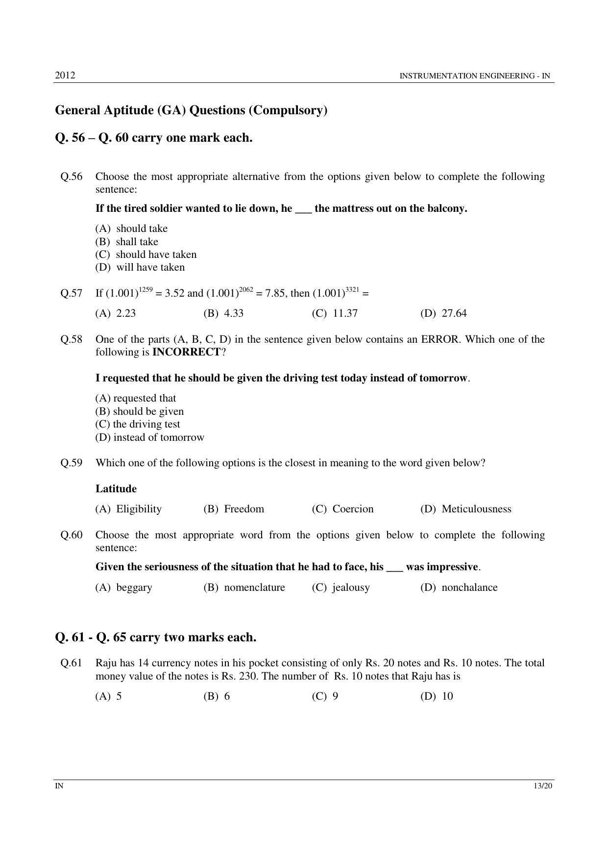 GATE 2012 Instrumentation Engineering (IN) Question Paper with Answer Key - Page 13